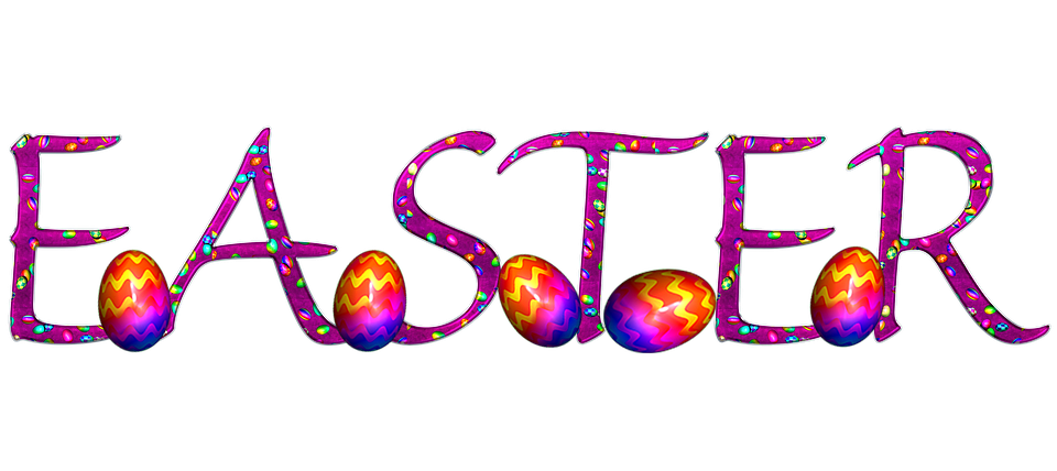 Graphic of the the word Easter with eggs between each letter